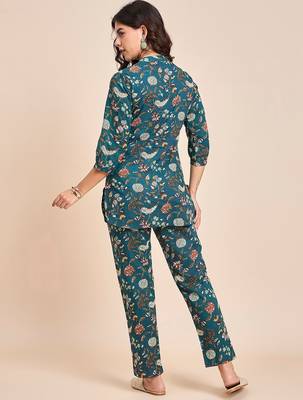 Floral printed cotton tunic & trousers set 3