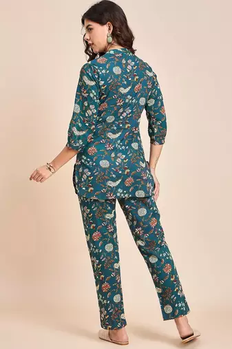 Floral printed cotton tunic & trousers set