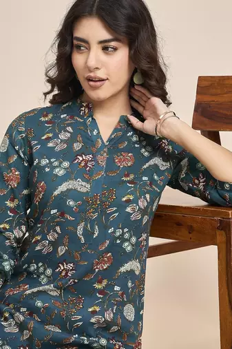 Floral printed cotton tunic & trousers set