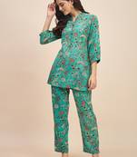 Printed round neck tunic & trousers co ords
