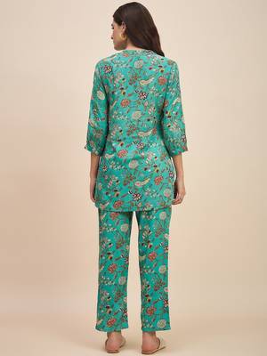 Printed round neck tunic & trousers co ords 3