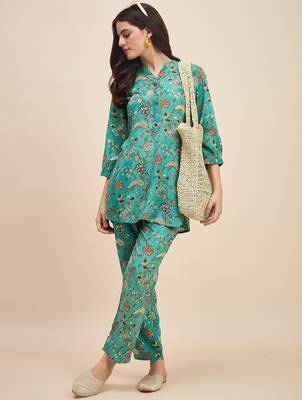 Printed round neck tunic & trousers co ords 5