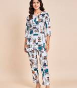Printed v neck tunic with trousers