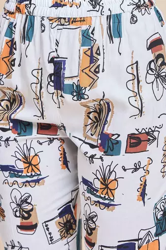 Printed v neck tunic with trousers