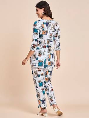 Printed v neck tunic with trousers 3