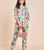Abstract printed v neck tunic with trousers