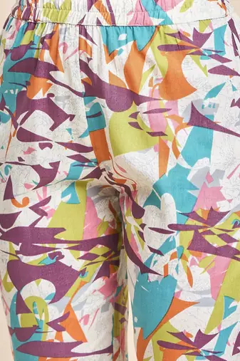 Abstract printed v neck tunic with trousers