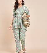 Sea green printed tunic & trousers co ord