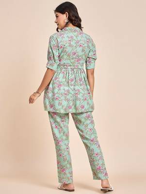 Sea green printed tunic & trousers co ord 2