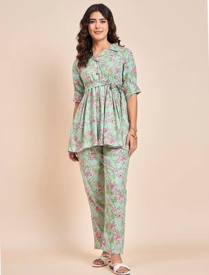 Sea green printed tunic & trousers co ord 3