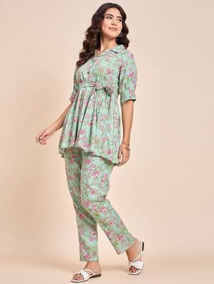 Sea green printed tunic & trousers co ord 4