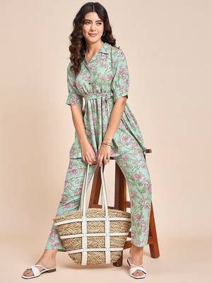Sea green printed tunic & trousers co ord 5