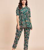 Green printed tunic & trousers co ord
