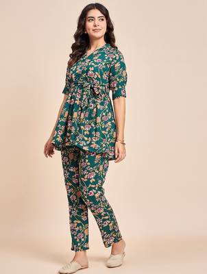 Green printed tunic & trousers co ord 4