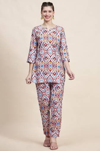 Printed top with trousers co ords