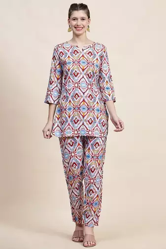 Printed top with trousers co ords