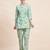 Sea green floral printed mandarin collar tunic & trousers