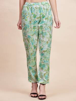 Sea green floral printed mandarin collar tunic & trousers 2