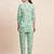Sea green floral printed mandarin collar tunic & trousers
