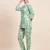 Sea green floral printed mandarin collar tunic & trousers