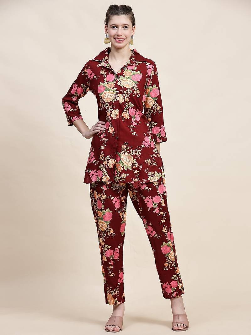 Printed shirt with trousers co ords