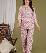 Casual printed v neck tunic with trousers