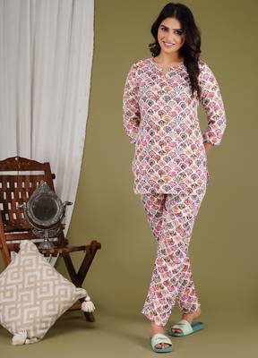 Casual printed v neck tunic with trousers 4