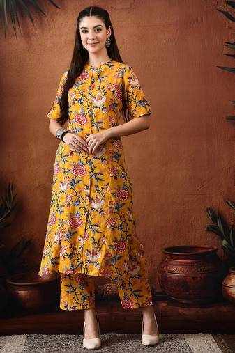 Floral printed cotton tunic & palazzo set