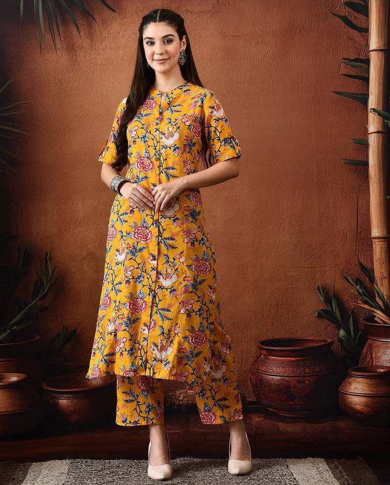Floral printed cotton tunic & palazzo set
