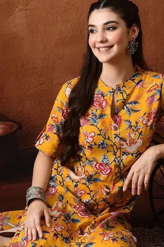 Floral printed cotton tunic & palazzo set