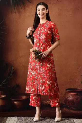 Red printed tunic with palazzo co ords