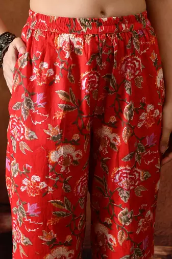 Red printed tunic with palazzo co ords