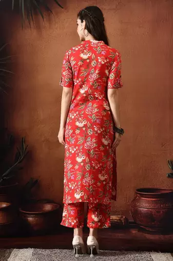 Red printed tunic with palazzo co ords