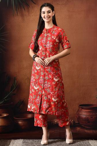 Red printed tunic with palazzo co ords