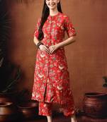 Red printed tunic with palazzo co ords