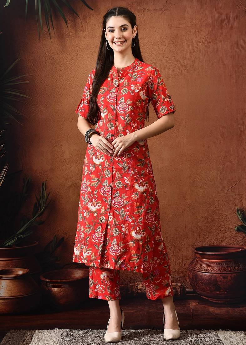 Red printed tunic with palazzo co ords