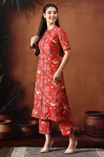 Red printed tunic with palazzo co ords