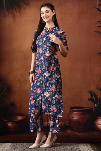 Blue printed cotton tunic with palazzo co ords
