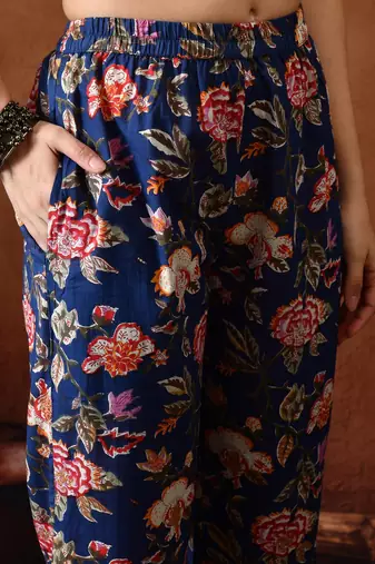 Blue printed cotton tunic with palazzo co ords