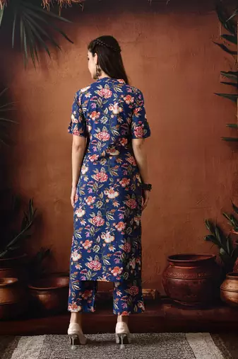 Blue printed cotton tunic with palazzo co ords