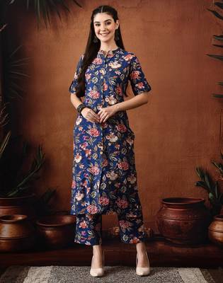 Blue printed cotton tunic with palazzo co ords 4