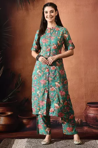 Floral printed mandarin collar tunic with palazzo set