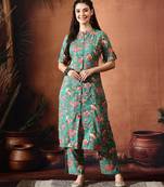 Floral printed mandarin collar tunic with palazzo set