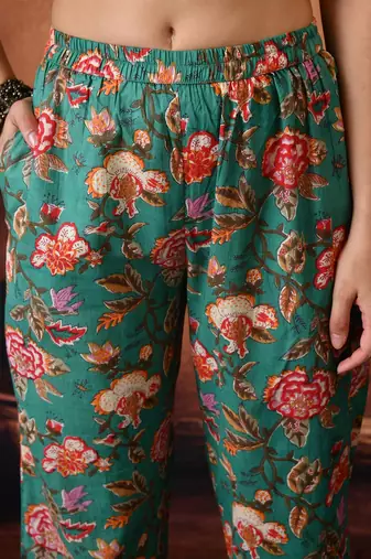 Floral printed mandarin collar tunic with palazzo set