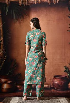 Floral printed mandarin collar tunic with palazzo set 3