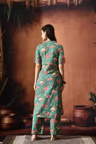 Floral printed mandarin collar tunic with palazzo set