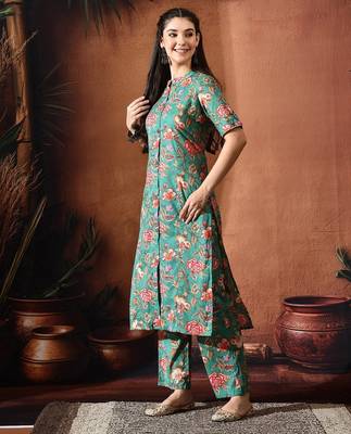 Floral printed mandarin collar tunic with palazzo set 4