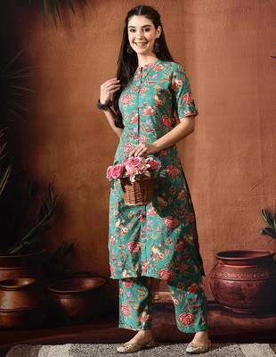 Floral printed mandarin collar tunic with palazzo set 5
