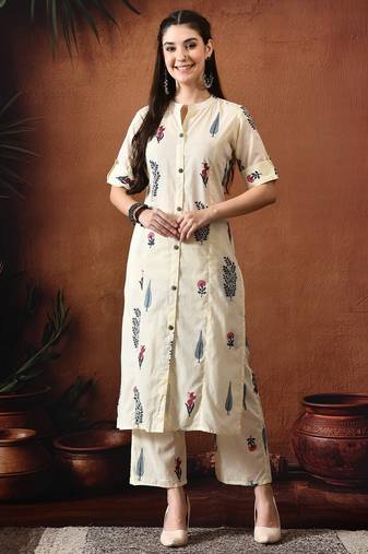 Off white printed tunic & palazzo co ords