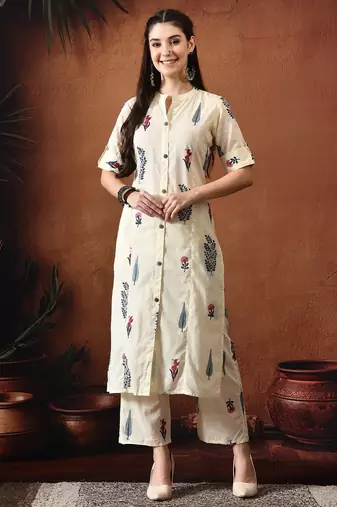 Off white printed tunic & palazzo co ords